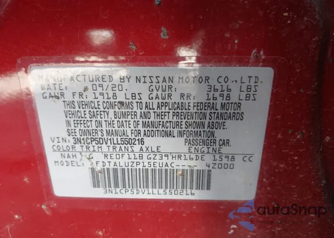2020 Nissan Kicks Sr Xtronic Cvt from USA, damaged, VIN 3N1CP5DV1LL550216
